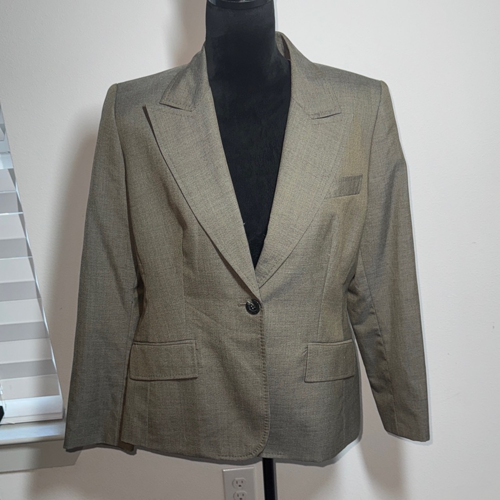 Anne Klein Classic single button front Blazer suit jacket‎ brown Sz 12 P